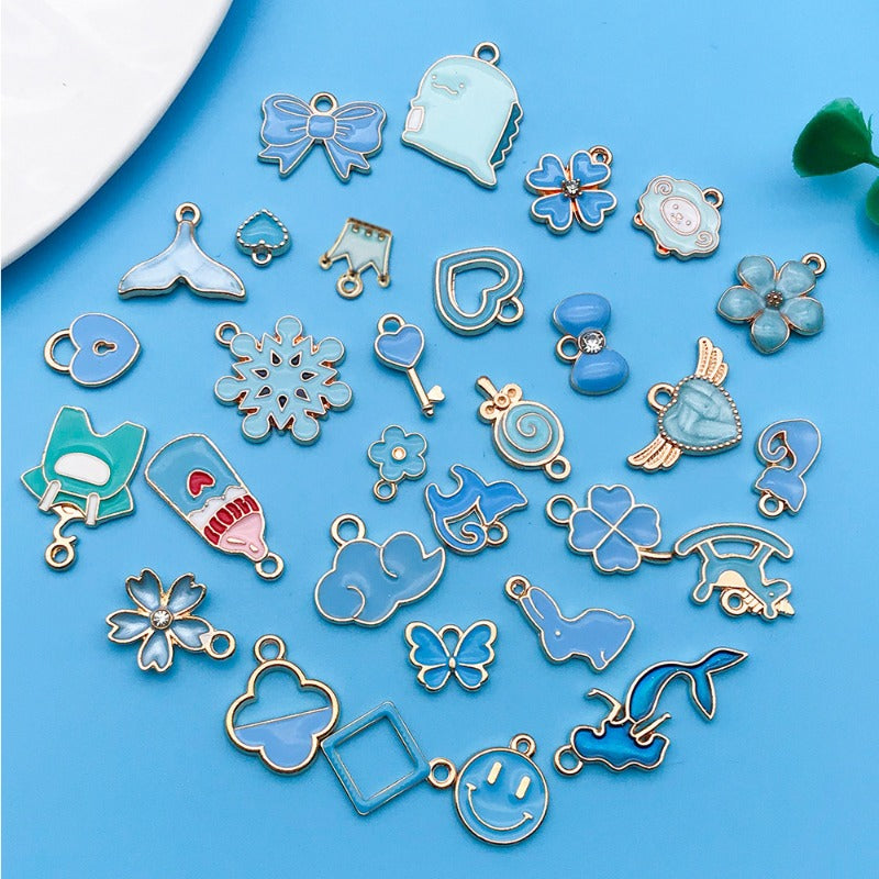 Wholesale Lake Blue Drip Oil Alloy Cartoon Animal Flower DIY Necklace Bracelet Pendant